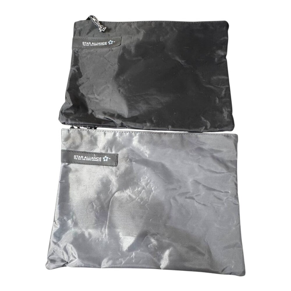 Star Alliance Travel Pouch Set Of 2 Black Gray Nylon Zip Bag EMPTY Amenity